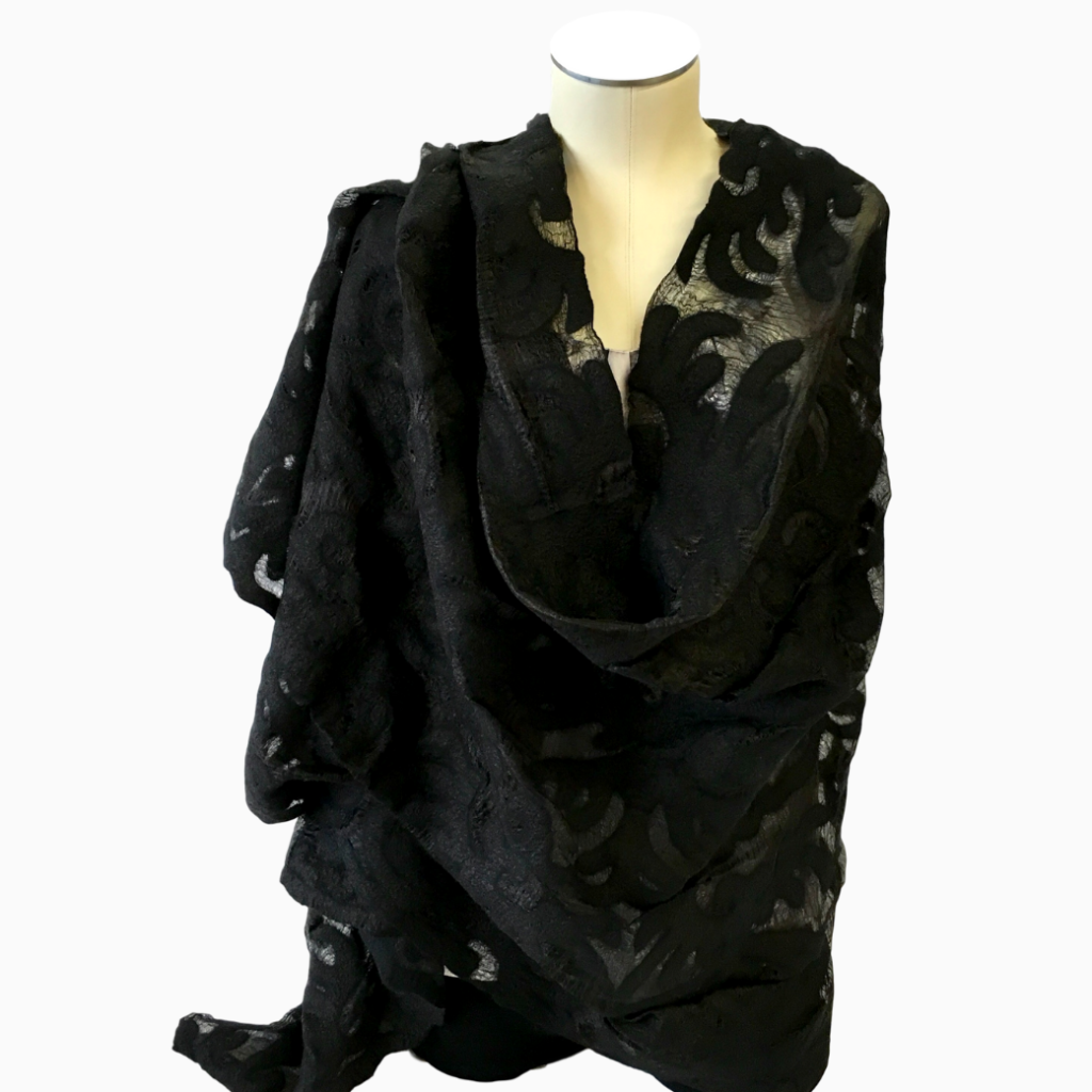 Black Silk and Felted Shawl from Krygyzstan by HoonArts