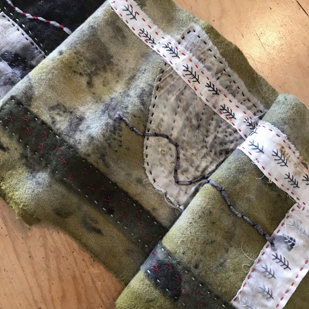 Eco dyed Gone Rustic scarf with embroidery