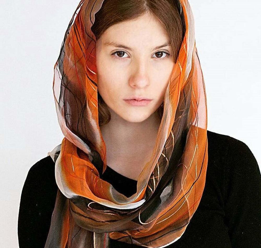 Singing Scarves - Hand painted silk scarf, flaming orange