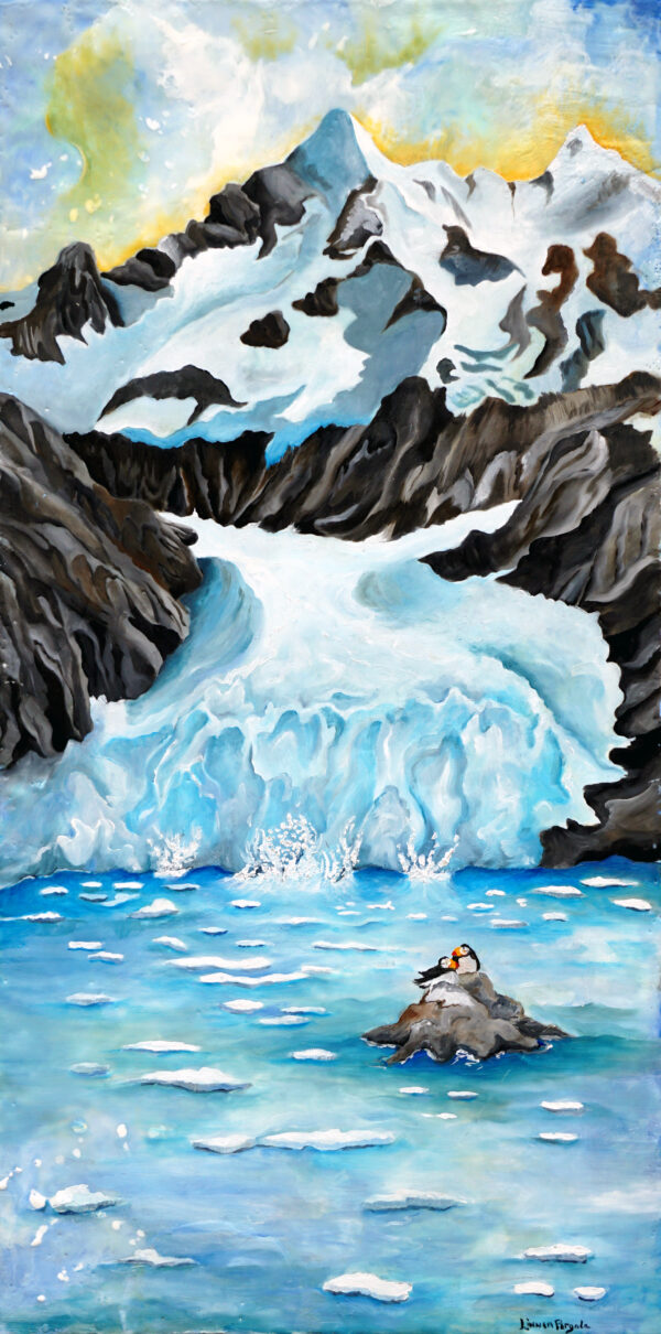 2 Puffins and a Glacier - high res