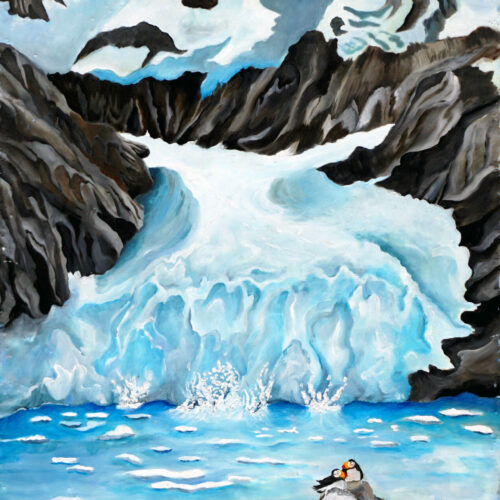 Encaustic and oil of a glacier in Alaska.