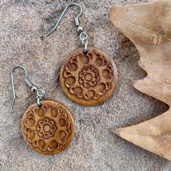 Hand Carved Limited Artist's Edition Wooden Earrings-Round | HoonArts