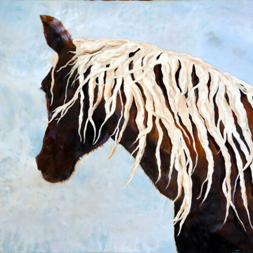 Encaustic and oil of a draft horse.