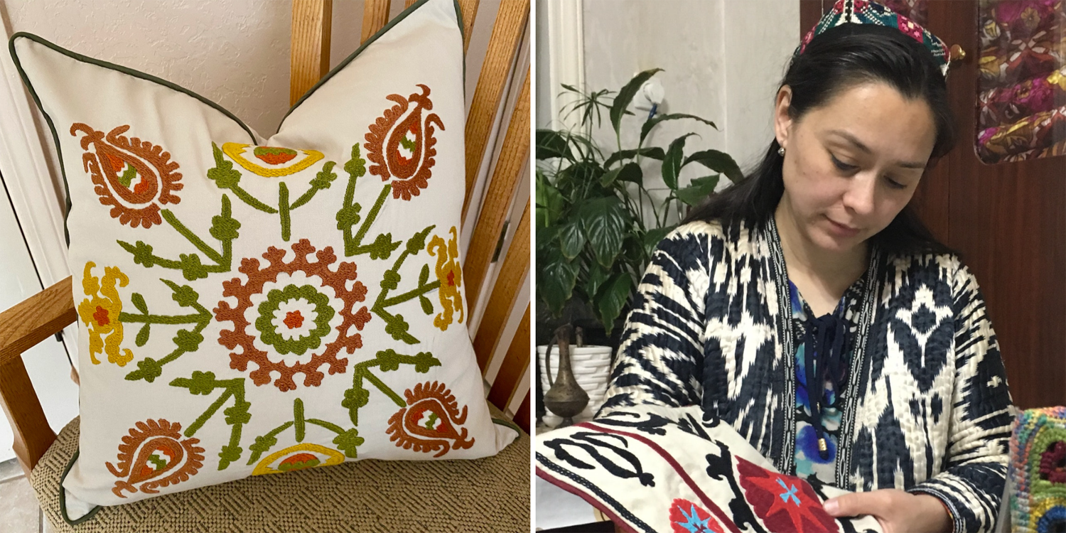 Eastern Star Hand Embroidered Pillow Cover from Munir of Tajikistan - HoonArts Fair Trade