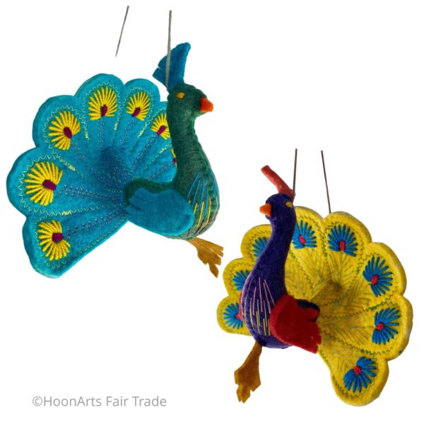 Handmade Felted Christmas Ornament from Kyrgyzstan-Peacock | HoonArts