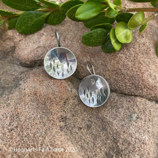 Small Round Kyrgyz Silver Earrings with Raindrops -"Elina" | HoonArts
