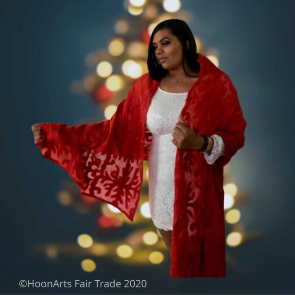 HandmadeRedFeltonSilkSheerShawlfromKyrgyzstanHoonArts