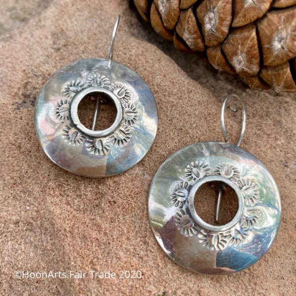 Round Silver Earrings from Kyrgyzstan -"Leila" | HoonArts