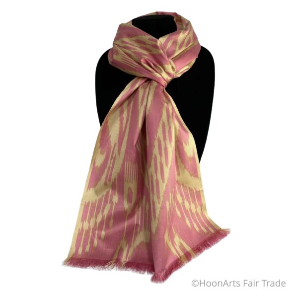 Ikat Silk Scarf-Cotton/Silk Blend-Pink on Cream | HoonArts