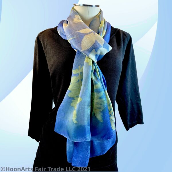 Eco-Printed Silk Scarf - Indigo Blue | HoonArts