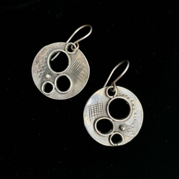 Round  Silver Earrings with Cut-Outs from  Kyrgyzstan-"Aida" | HoonArts