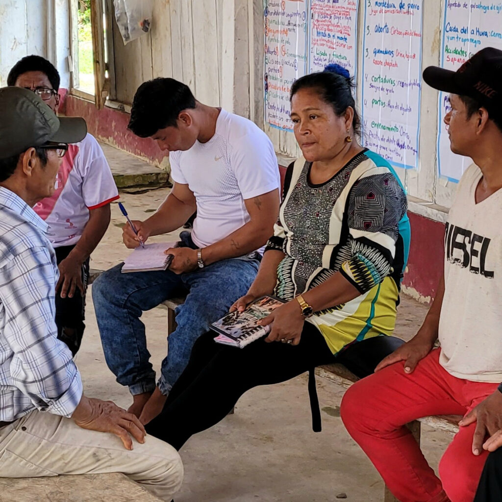 Small group discussion at medicinal plant workshop, Amazon Ecology, Peru