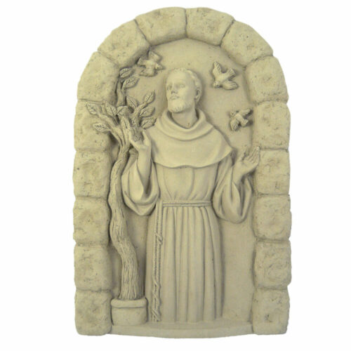 Modern Artisan St Francis Cast Stone Garden Wall Plaque