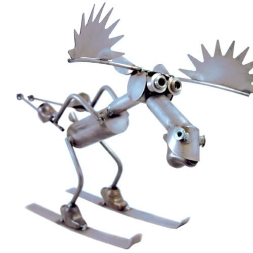 Modern Artisan Skiing Moose Metal Sculpture