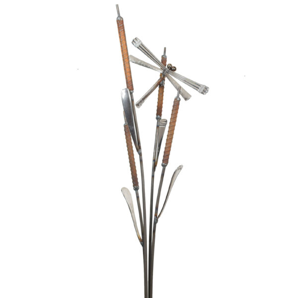 Modern Artisan Rebar and Flatware Cattail Garden Stake