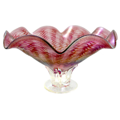 Modern Artisan Hand-Blown Glass Fluted Pedestal Bowl - Pink Blush