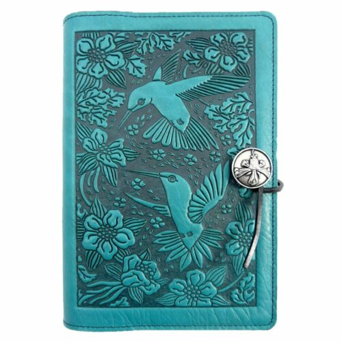 Modern Artisan Embossed Leather Journal: Teal Hummingbirds