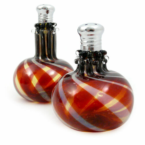 Modern Artisan Handblown Glass Salt + Pepper Shaker Set: Red Swirl