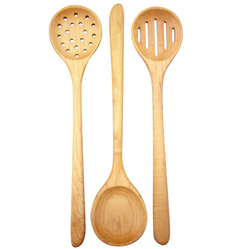 Modern Artisan American Hardwood Utensils: Long-Handle Mixing/Serving Spoons Set