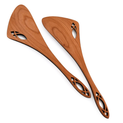 Modern Artisan Wild Cherry Wood Salad Paddles