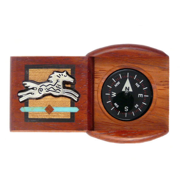Modern Artisan Hardwood Pocket Compass - Spirit Horse