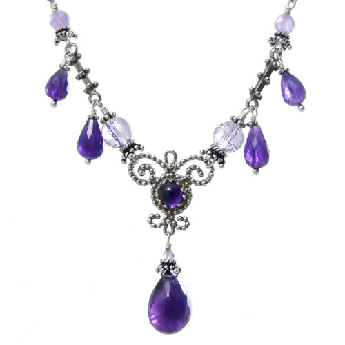 Modern Artisan Upscale Bohemian Necklace: Purple Amethyst and Sterling