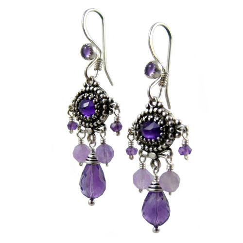 Modern Artisan Upscale Bohemian Chandelier Earrings: Purple Amethyst and Sterling