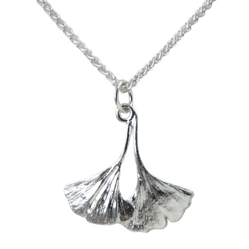 Modern Artisan Sterling Silver Double Ginkgo Leaf Necklace