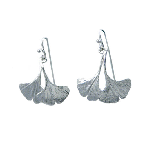 Modern Artisan Sterling Silver Ginkgo Leaf Earrings