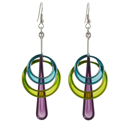 Modern Artisan Kinetic Sculpture Inspired Earrings: Double Orbit Drops