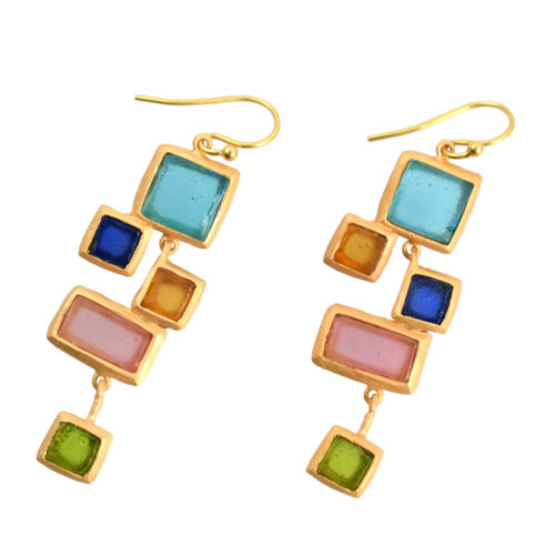 Modern Artisan Artisan Glass & Gold Plate Mosaic Earrings