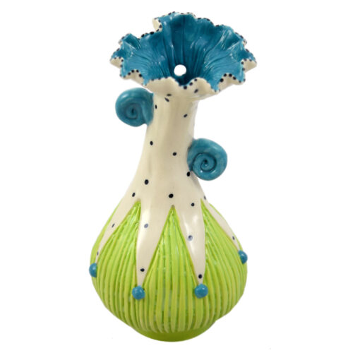 Modern Artisan Whimsical Wallie Wall-Mounted Bud Vase in Teal/Green