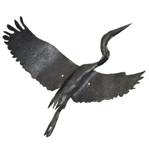 Modern Artisan Hand-Wrought Ironwork Flying Heron Wall Sculpture