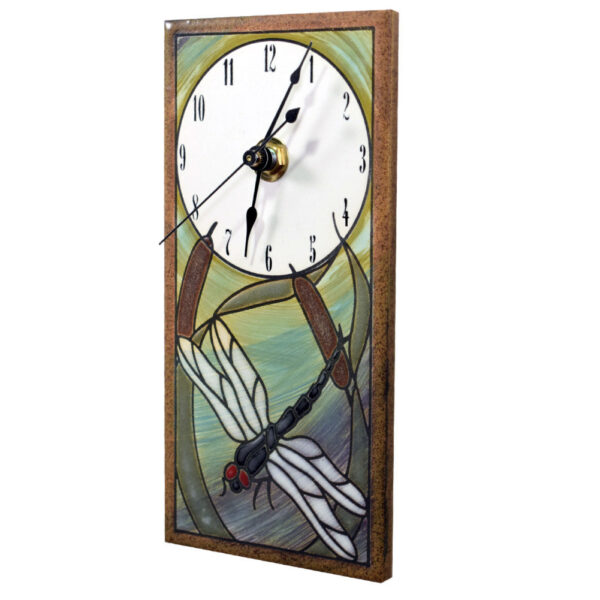 Modern Artisan Dragonfly in Reeds Mini Ceramic Wall Clock