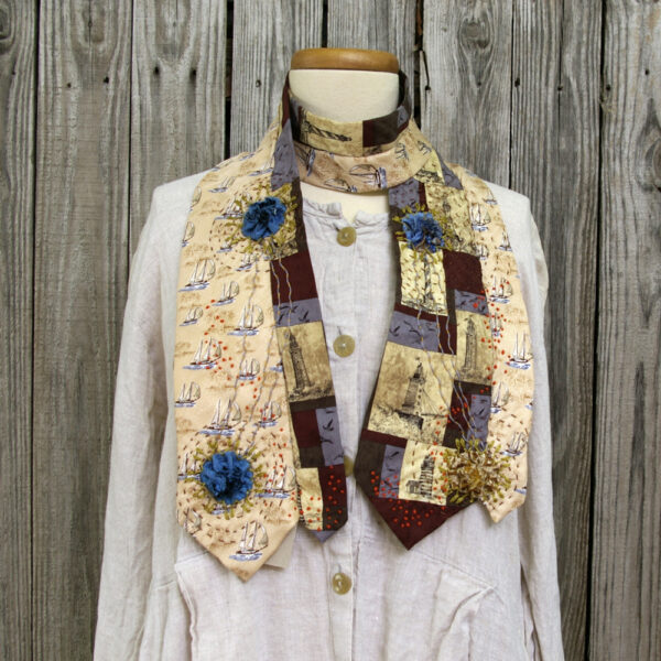 Upcycled Necktie Scarf - Silk Nautical Theme