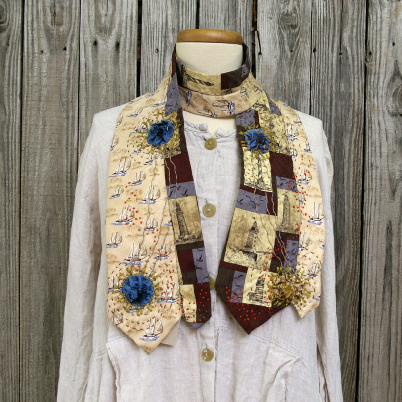 Upcycled Necktie Scarf - Silk Nautical Theme