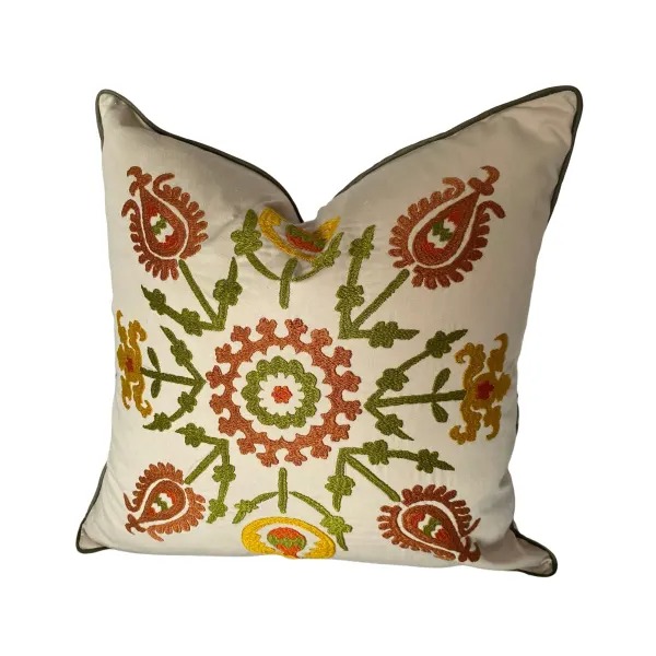 Suzani Hand Embroidered “Eastern Star” Pillow Cover from Tajikistan from HoonArts