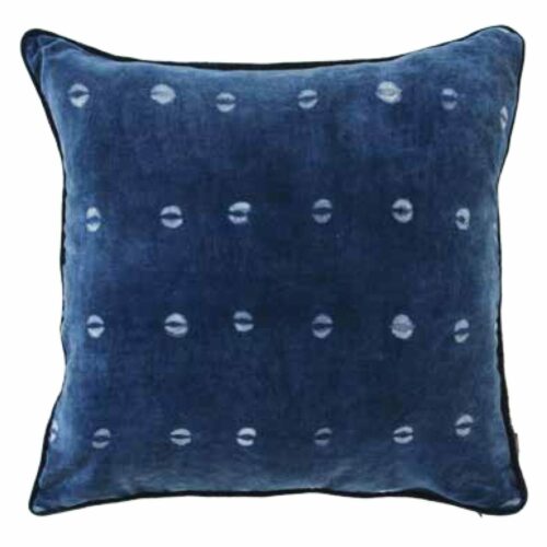 Indigo Dot Dash Velvet Pillow Cover - India