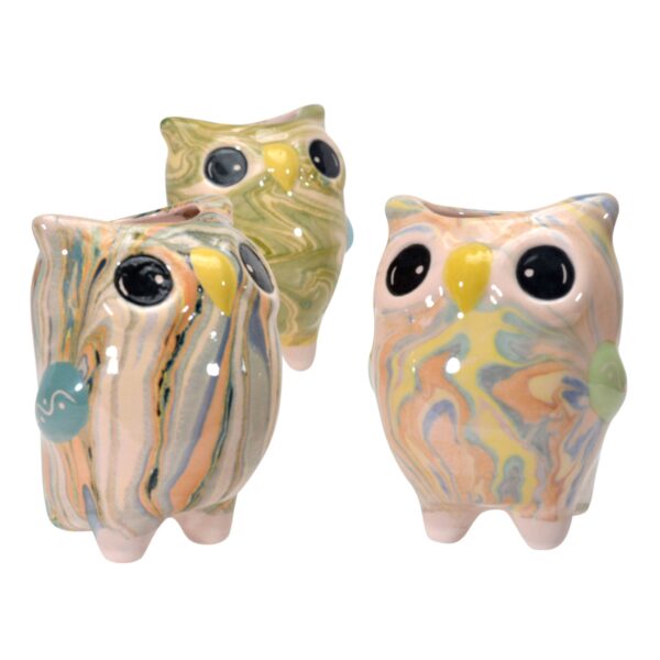Lucuma Designs Fair Trade Owl - Swirly Mini Ceramic Plant Pot -  Assorted