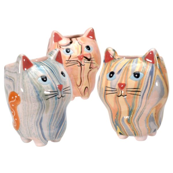 Lucuma Designs Fair Trade Cat - Swirly Mini Ceramic Plant Pot  -  Assorted