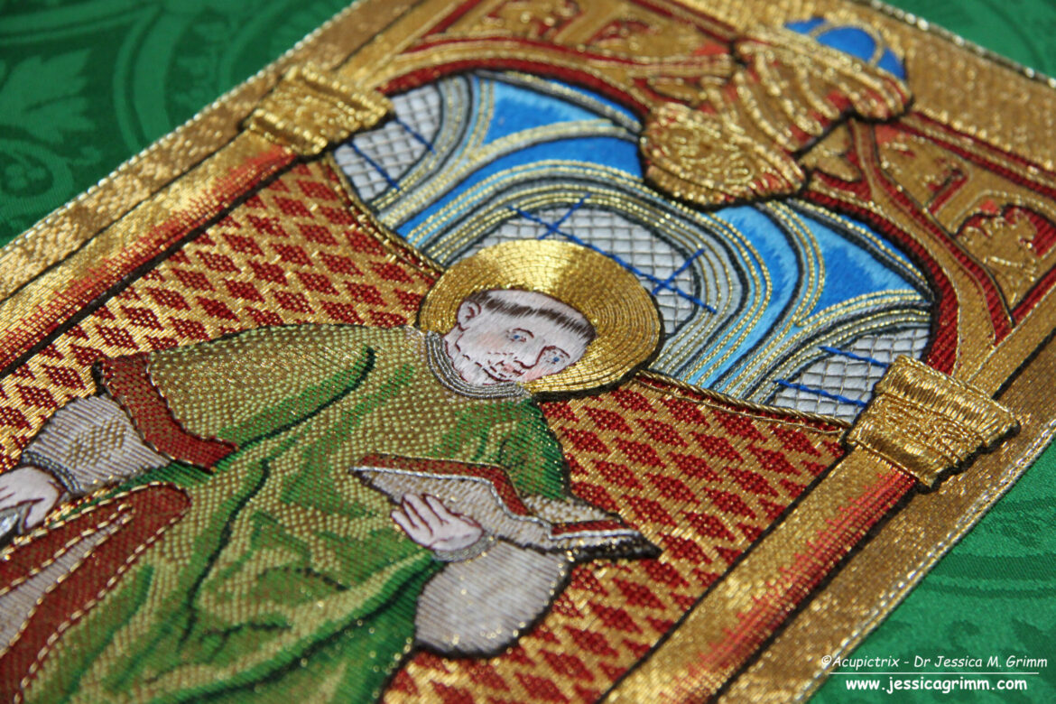 Recreated medieval orphrey of Saint Lawrence by Dr Jessica Grimm, Germany