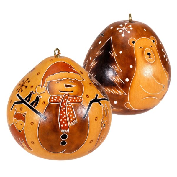 Lucuma Designs Fair Trade Snowman in the Woods - Gourd Ornament