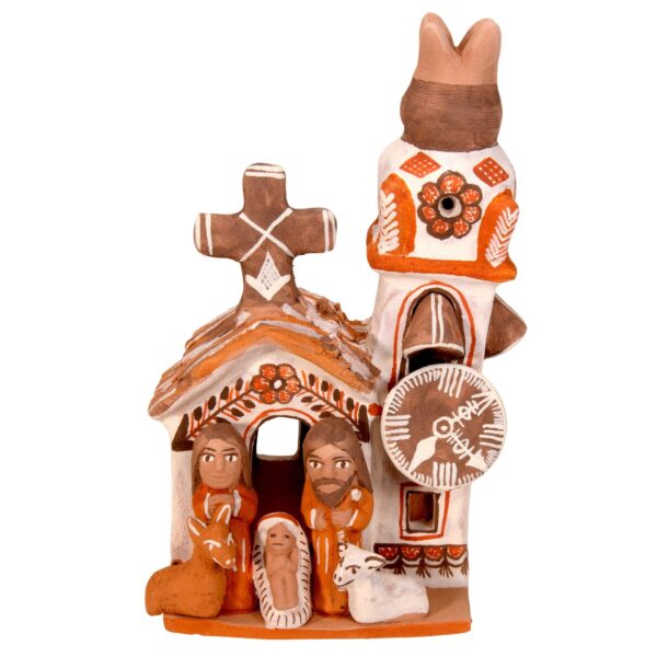 Lucuma Designs Fair Trade Nativity Church - Ceramic Sculpture - Mini 4"H