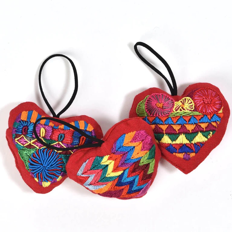 MayaMam Weavers Fair Trade Embroidered Hearts