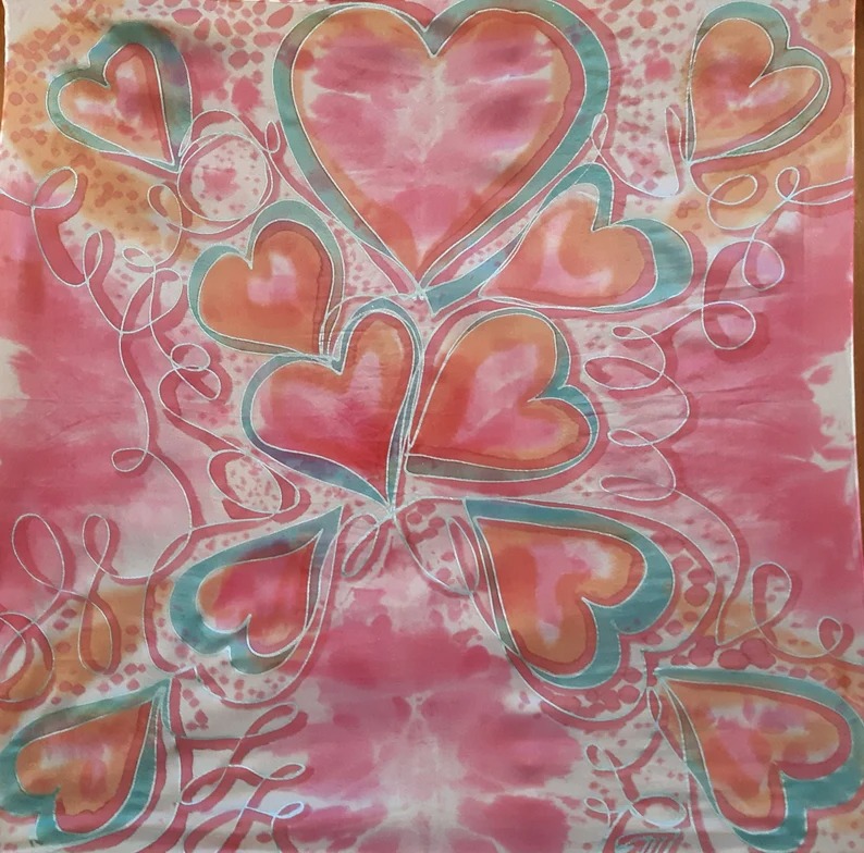 SingingScarves Handpainted Silk with Heart Design