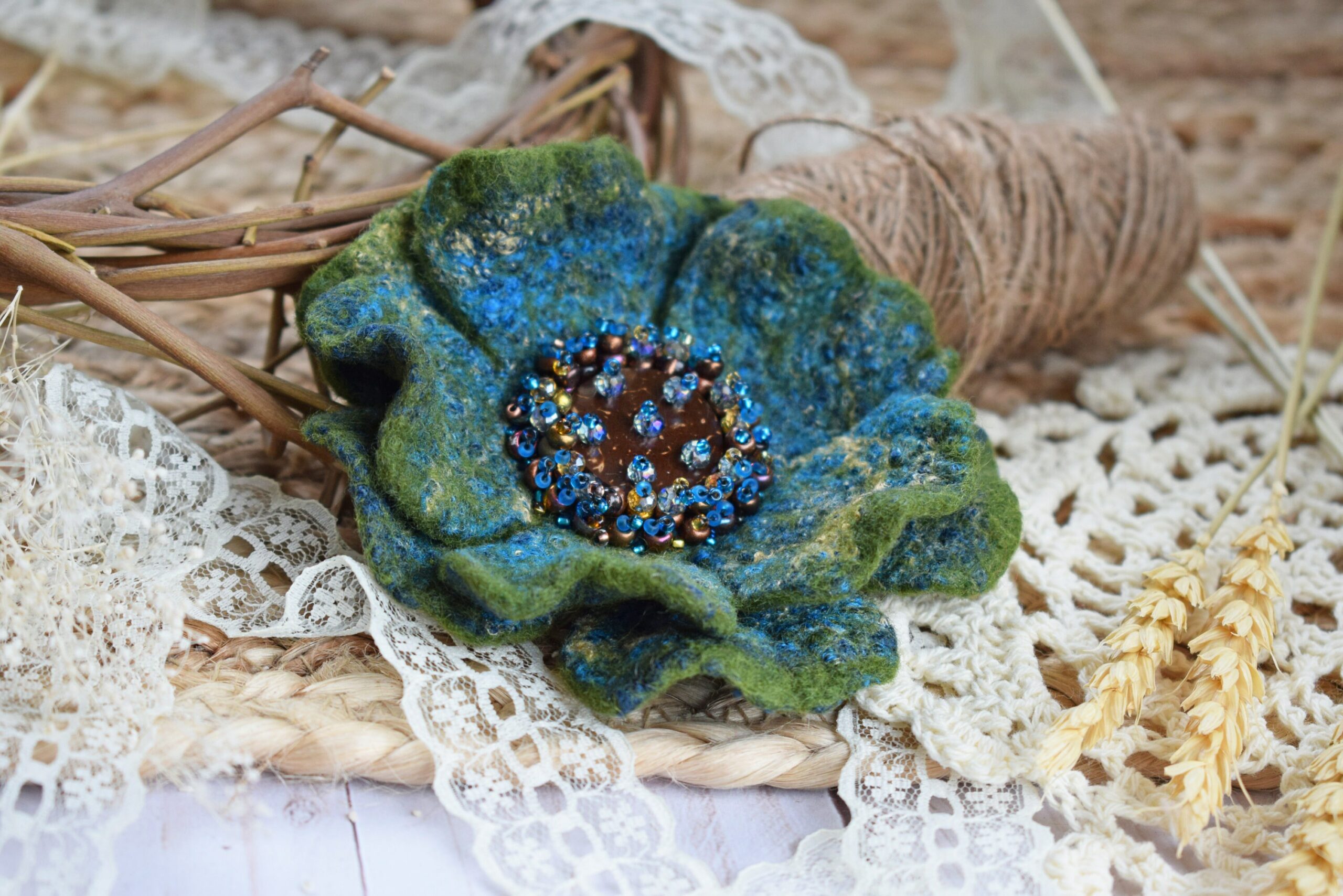 Boho Brooch Jean Jacket Pin, Flower Brooch, Boho Pin, Boho