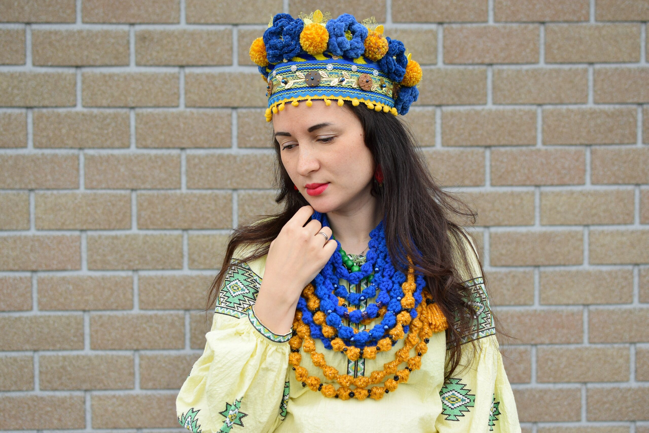 Stand with Ukraine, authentic yellow blue headpiece, ethnic crown